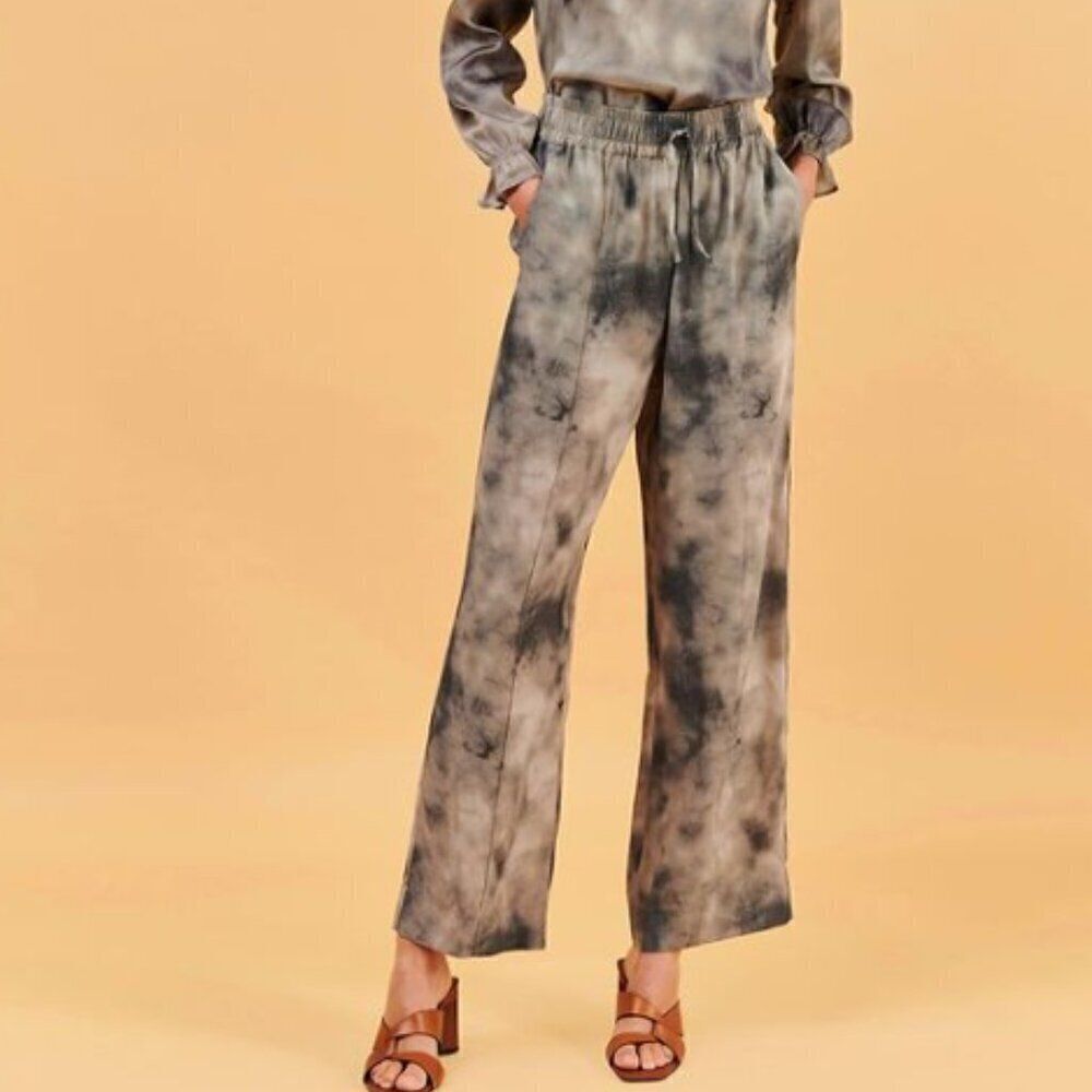 Tucker Camilla Pant Painter's Splash in Stormy Gray in Silk Crepe de Chine